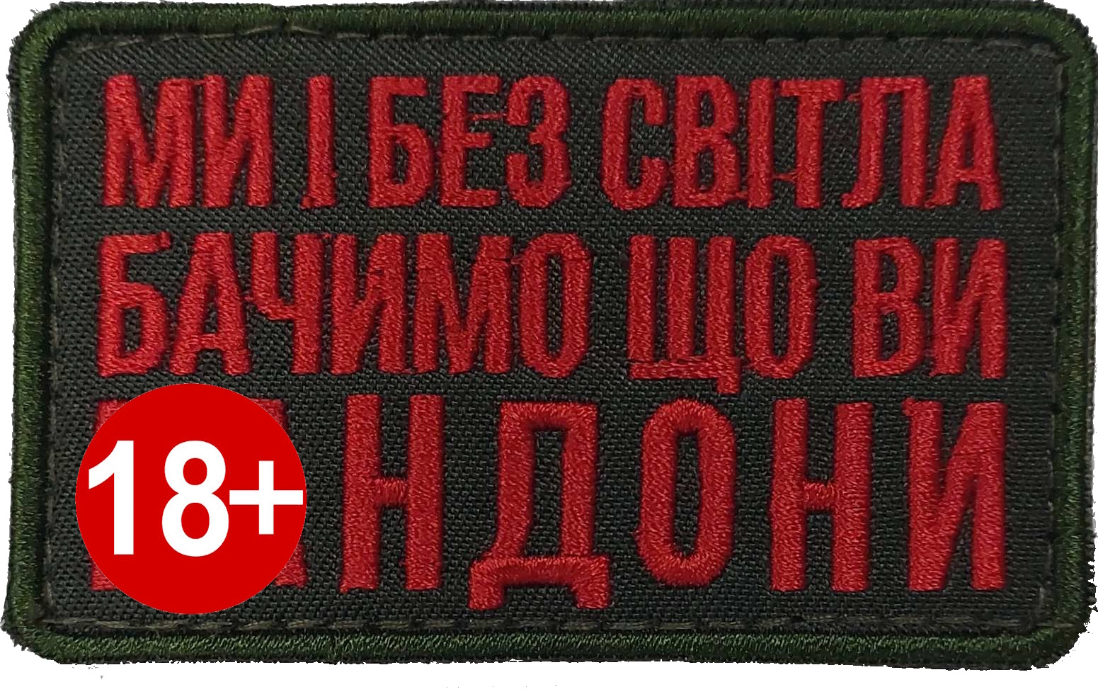 Ми і Без Світла Бачимо Що Ви ... 80на50 \ тк.олива \ напис !